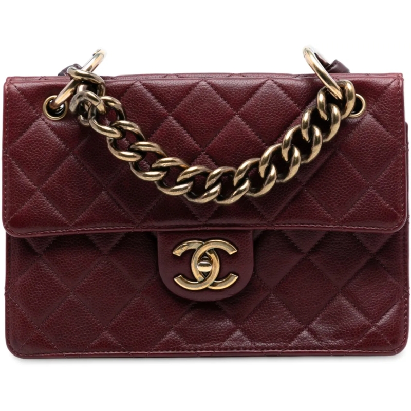 Chanel Schultertasche Paris Edinburgh Quilted Caviar Retro Class Flap rot