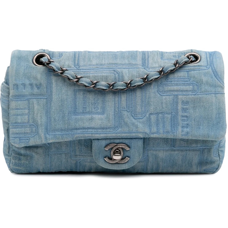 Chanel Sac à bandoulière Medium Embroidered Denim Perfume Bottle Single Fla blau