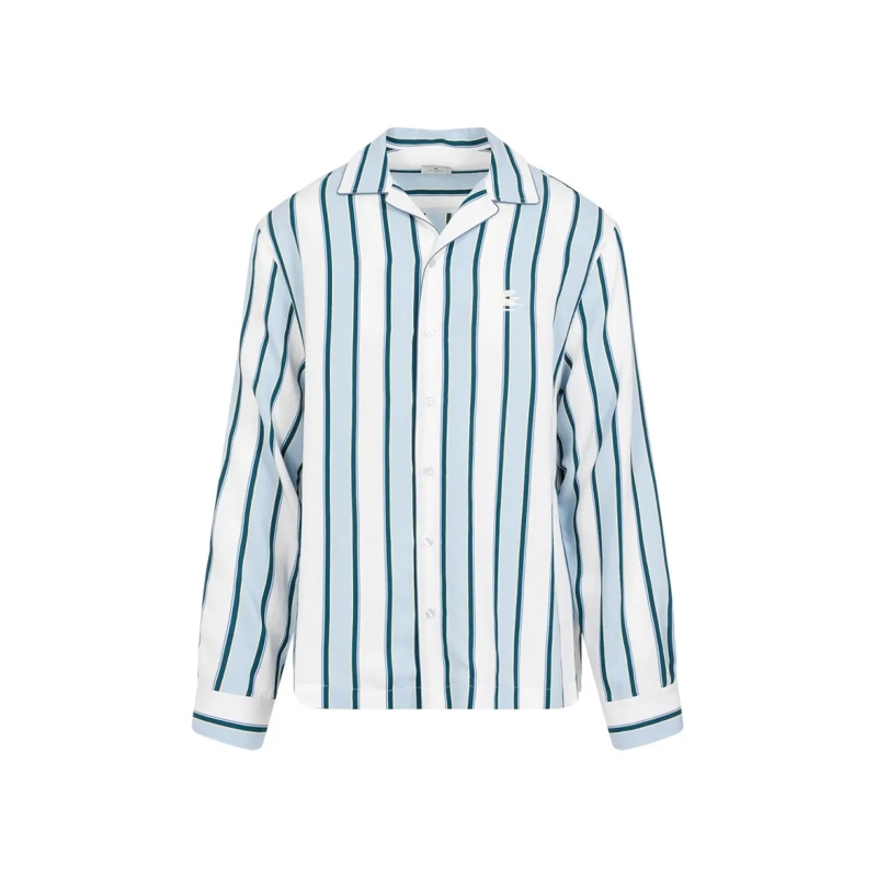Etro Overhemd Striped Bowling Viscose Shirt Blue
