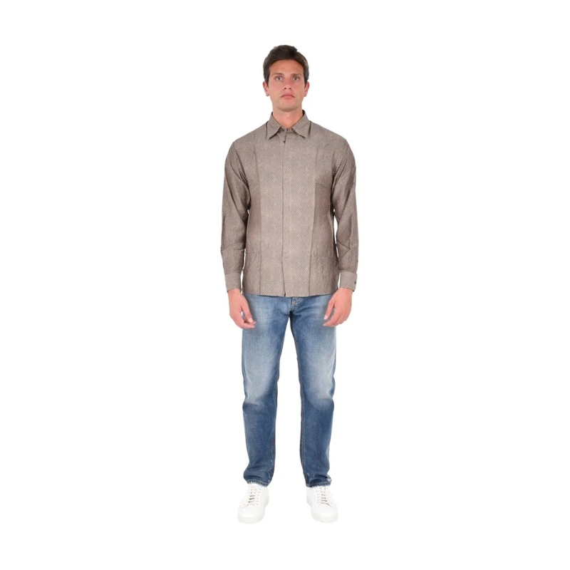 Emporio Armani Overhemd Long-Sleeve Chevron Pattern Shirt In Silk-Modal Bl Brown