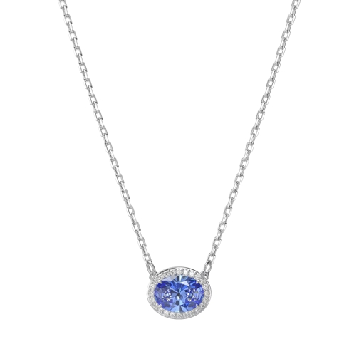 Swarovski Constella necklace, Oval cut, Rhodium plated Blue Kurze Halskette