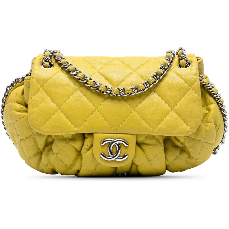 Chanel Schultertasche CC Quilted Lambskin Chain Around Flap gelb