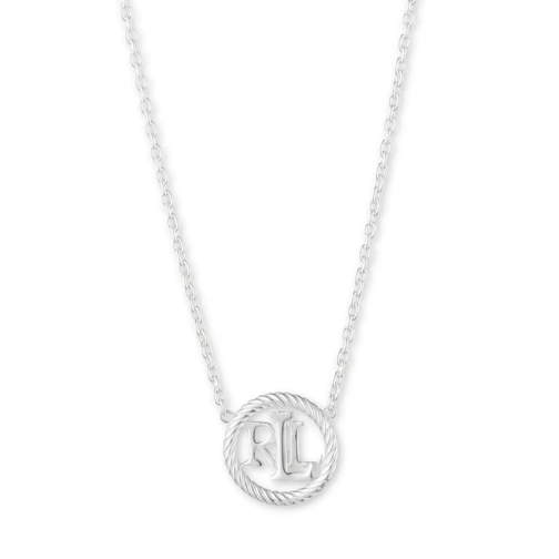 Lauren Ralph Lauren Necklace 14" LRL Rope Logo Pendant Silver Medium Necklace