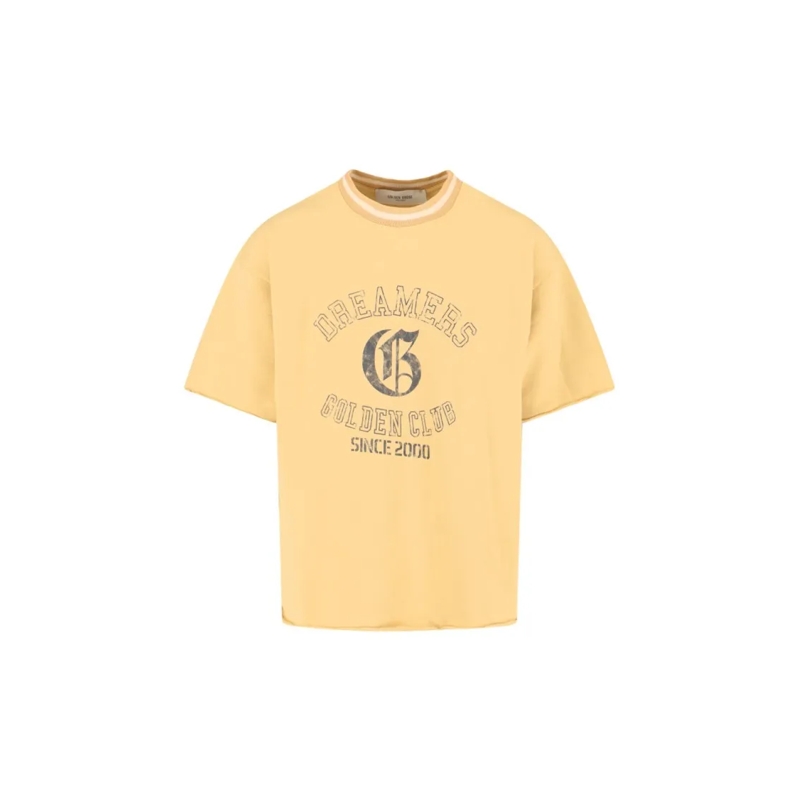 Golden Goose T-shirt Crew-Neck T-Shirt With Distressed Black Logo Yellow