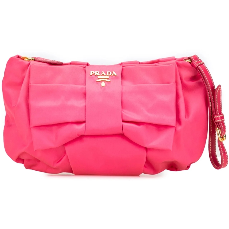 Prada Pochette Tessuto Bow Wristlet Clutch rose