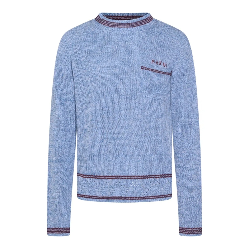 Marni Pullover Light Blue Textured Knit Sweater With Contrasting  Blue