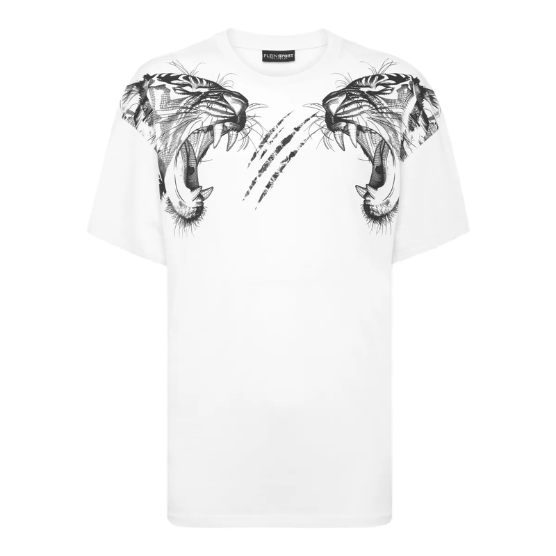 Plein Sport T-Shirt T-Shirt Rundhalsausschnitt Tiger weiss