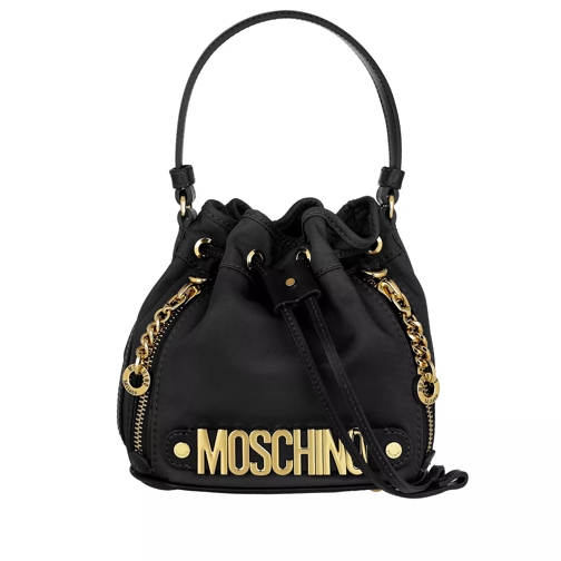Moschino Logo Mini Nylon Bucket Bag Black Sac reporter