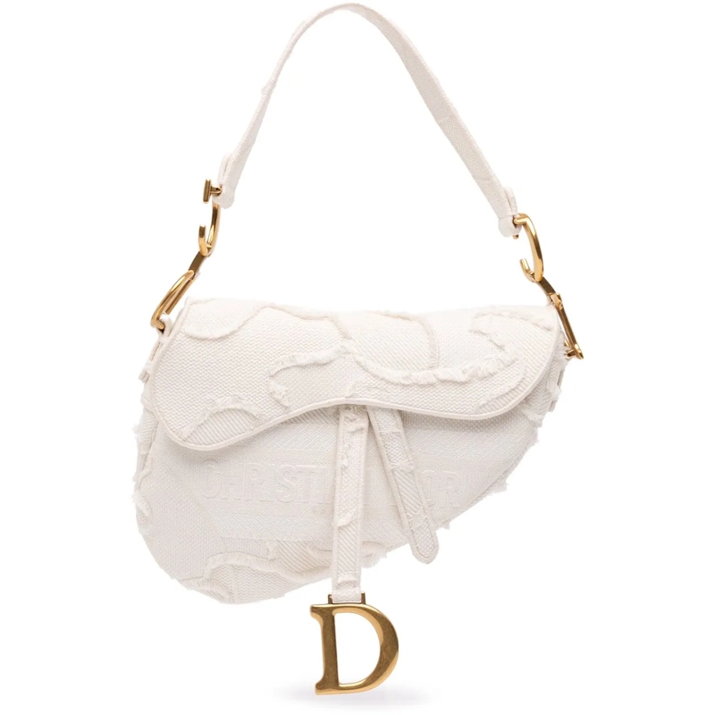 Christian Dior Schultertasche Canvas Embroidered Camouflage Saddle Bag weiß