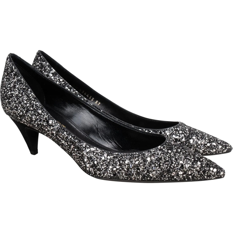 Saint Laurent Pumps Saint Laurent Black Glitter Show Pumps (37) schwarz