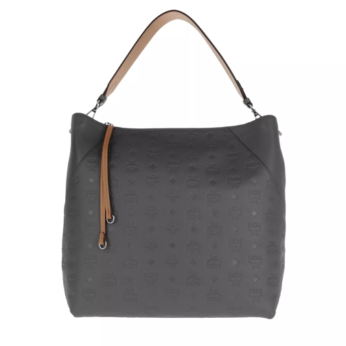 MCM Klara Monogrammed Leather Hobo Large Charcoal Hobo Bag