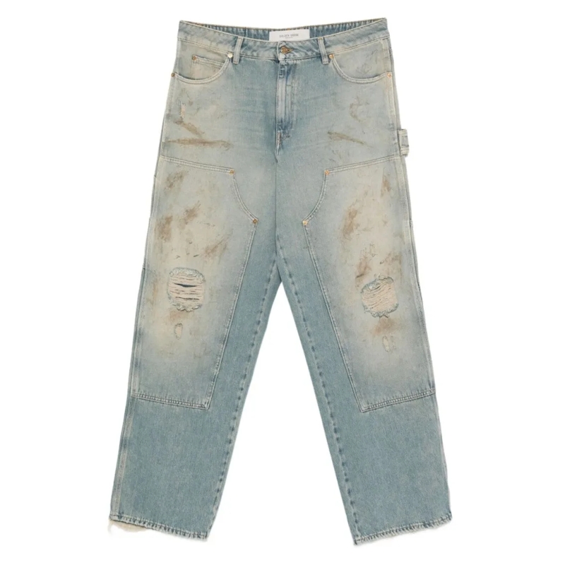 Golden Goose Jeans Relaxed Fit Faded Blue Jeans With Distressed Detai Blue