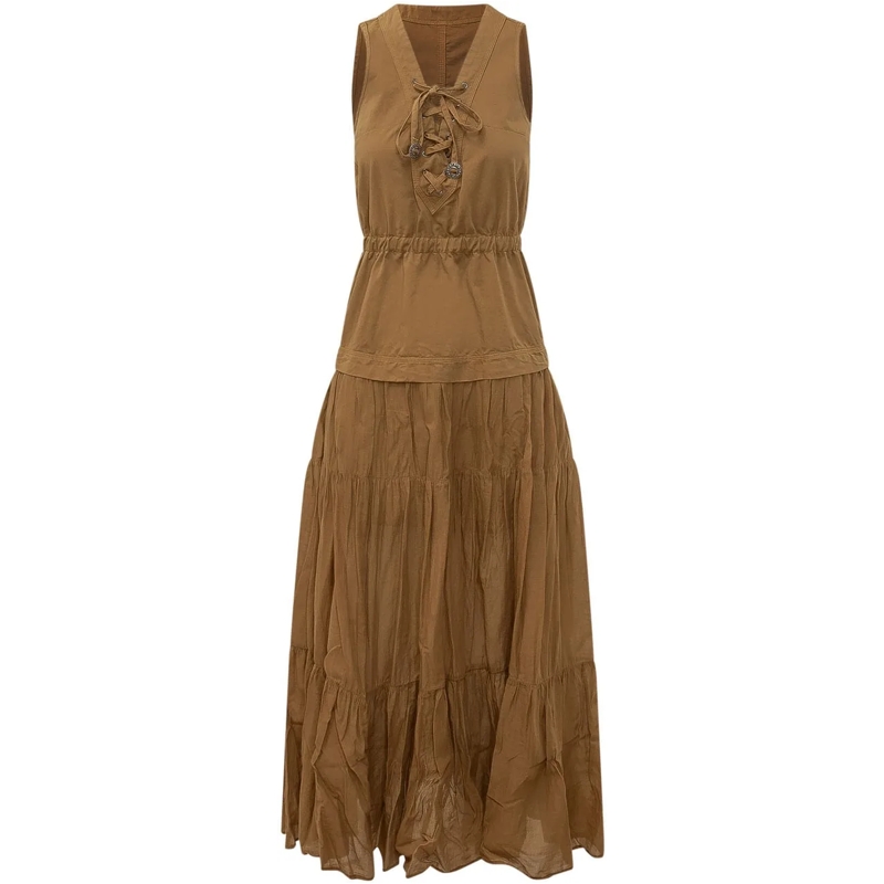 Pinko Maxikleid Abito Casarsa con Scollo a V e Volant beige