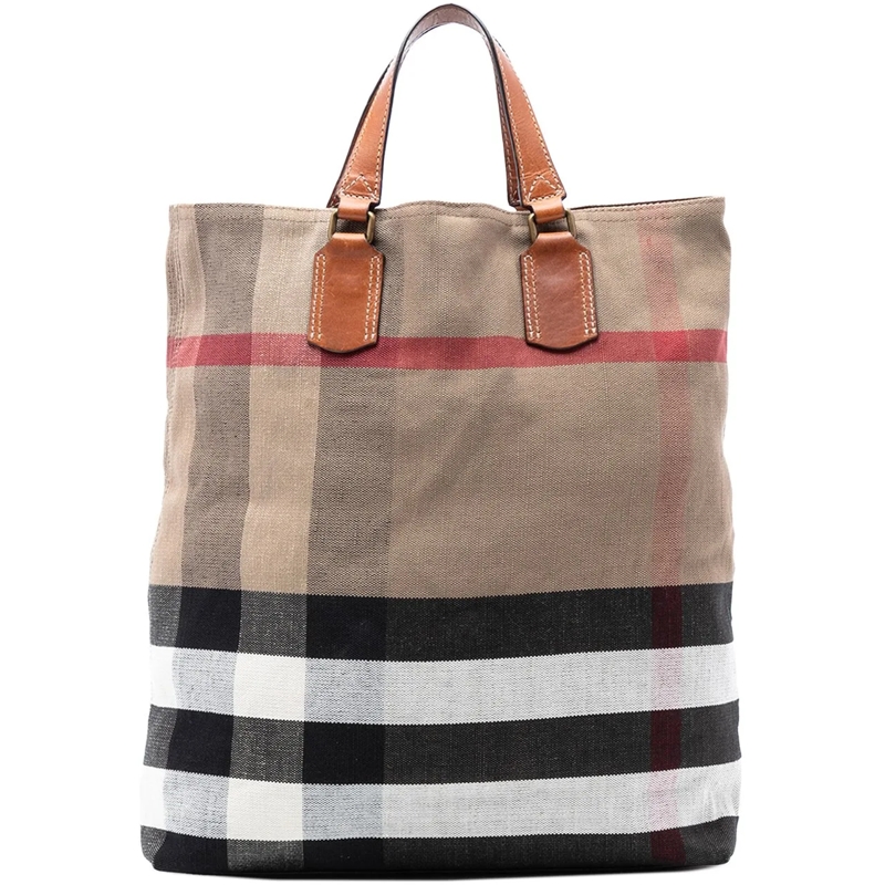Burberry Schultertasche Mega Check Canvas Tottenham Brit Satchel braun
