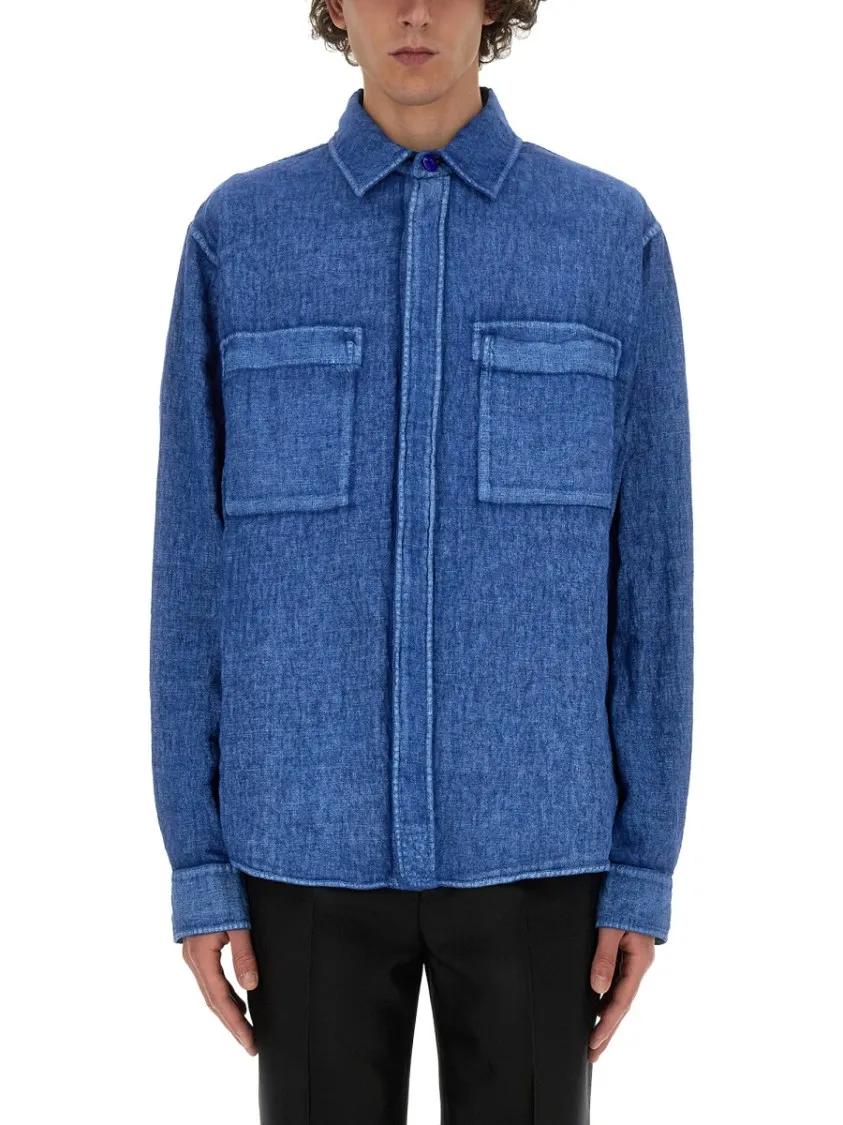 Thumbnail - Burberry - Relaxed Fit Blue Linen Shirt - Größe L - blau