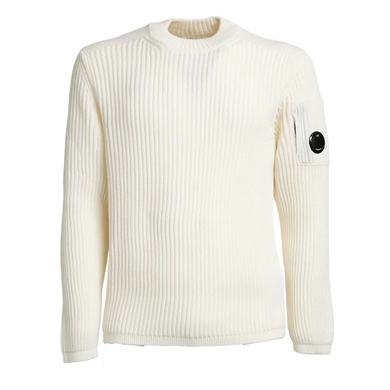 CP Company Pullover Re-Wool Crew Neck Knit White