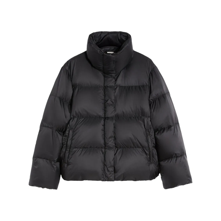 Max Mara Cropped Boxy Black Puffer Jacket With High Collar Black