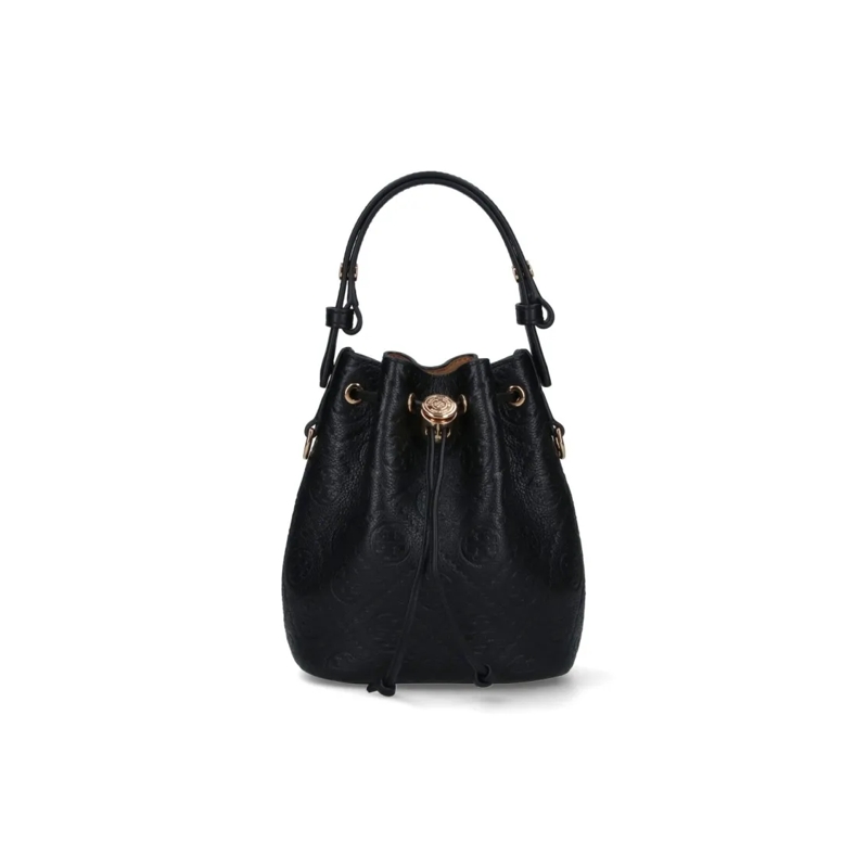 Tory Burch Buideltas T Monogram Bucket Bag In Black Calf Leather Black