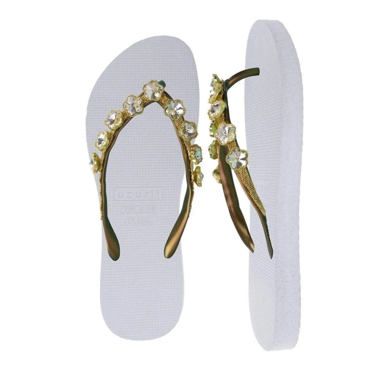 UZURII Flip Flops platte hausschuhe Chrystal Flower weiss(Image 3)