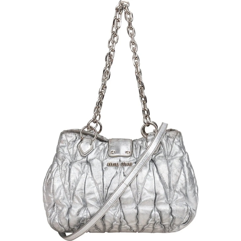 Miu Miu Tote Miu Miu Quilted Leather City Handbag silber