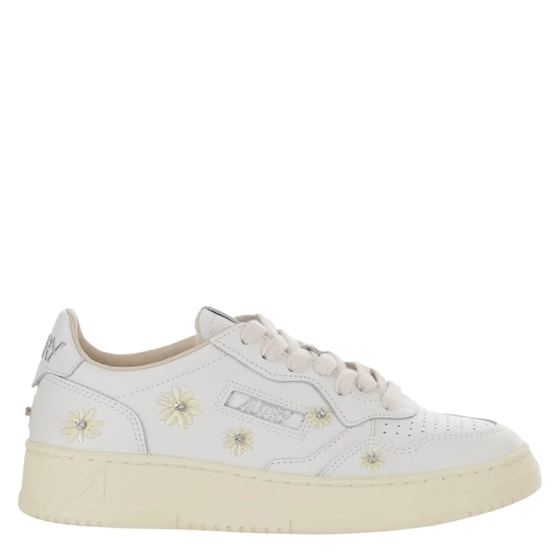 Autry International Lage-top sneaker Low Leather Sneakers With Embroidered Floral Detai White