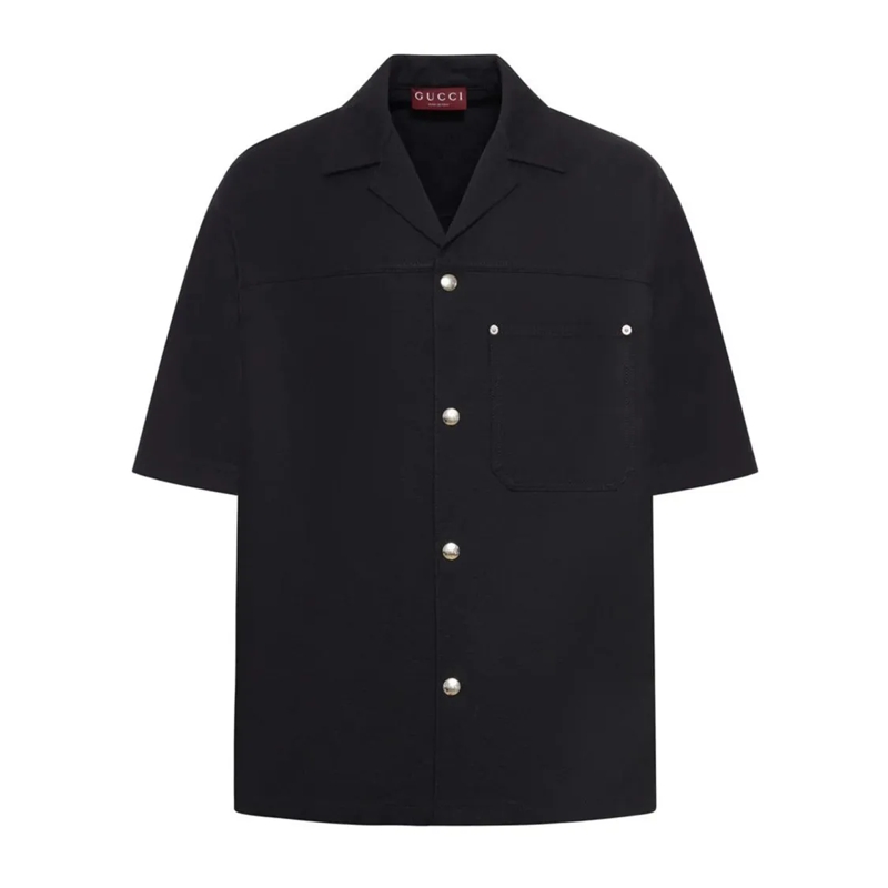 Gucci Hemd Relaxed-Fit Black Cotton Shirt With Metallic Accen Black