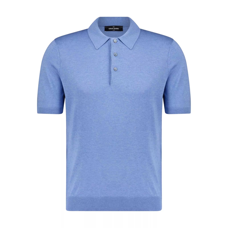 Gran Sasso Pullover Poloshirt aus Seide blau(Image 3)