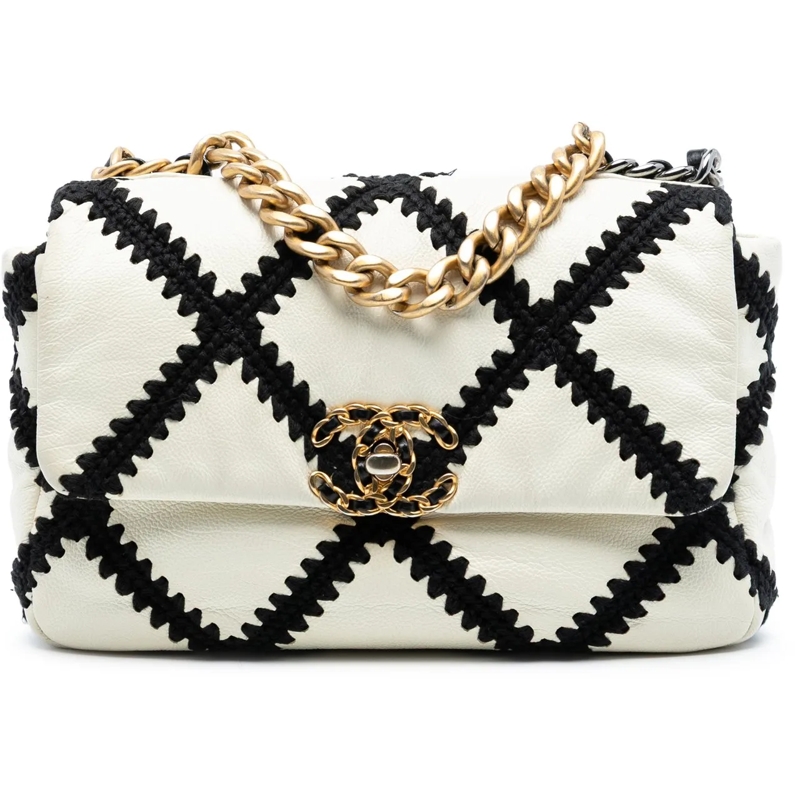 Chanel Schultertasche Medium Crochet Calfskin 19 Flap weiß
