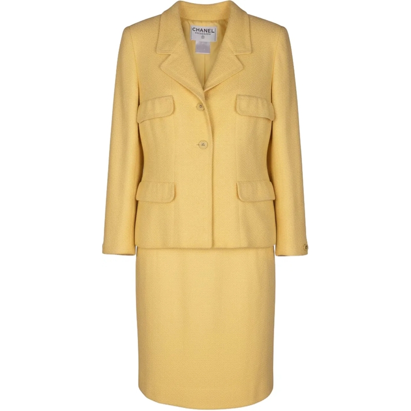 Chanel Übergangsjacke Chanel Yellow Tweed Jacket Set (DE34 / FR36) gelb