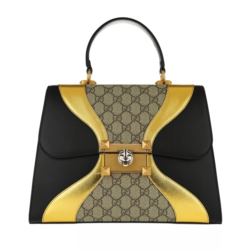 Gucci GG Supreme And Leather Top Handle Bag Nero/Oro Tote