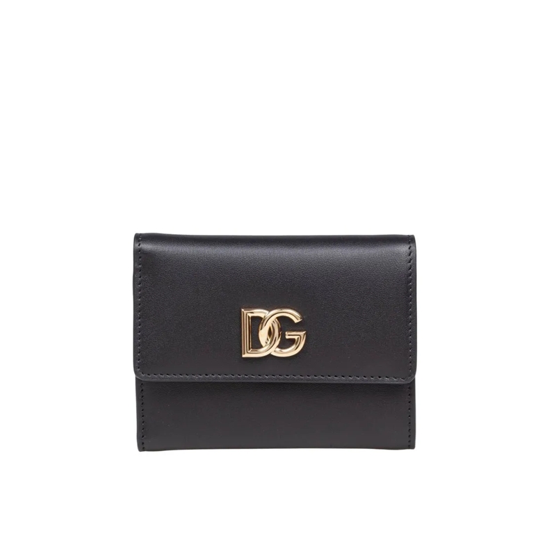 Dolce&Gabbana Geldbörse Black Leather Wallet With Metal Dg Logo Black