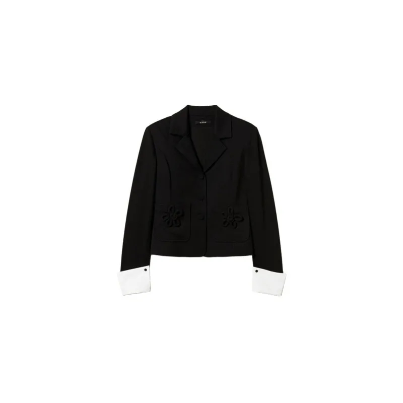 Twinset Actitude Blazer Floral Pin-Detail Black Blazer With Removable Cuff Black