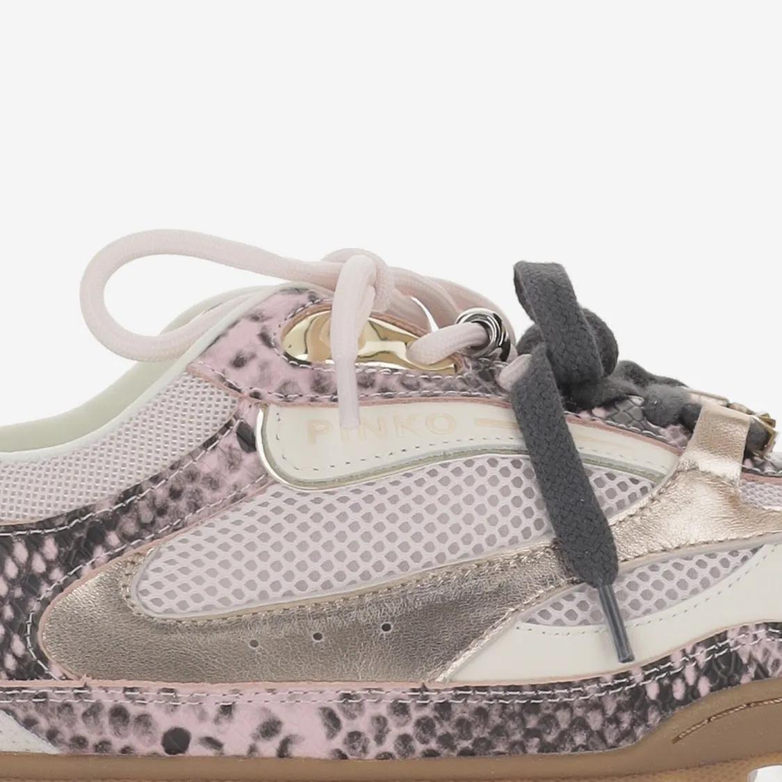 Thumbnail - Pinko Low-Top Sneaker - Structured Mixed Leather Sneakers With Contrasting - Gr. 41 (EU) - in Grau - für Damen