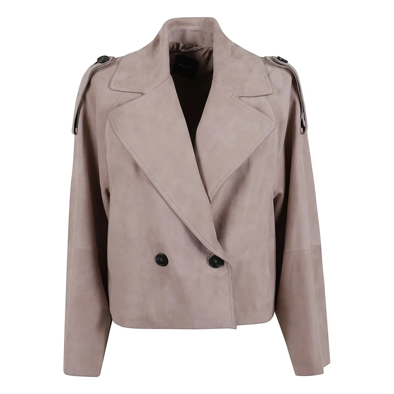Max Mara Blazer Double-Breasted Leather Jacket With Layered Back D Brown
