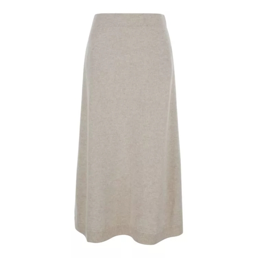 Brunello Cucinelli Midi Beige A-Line Skirt In Cashmere Neutrals 