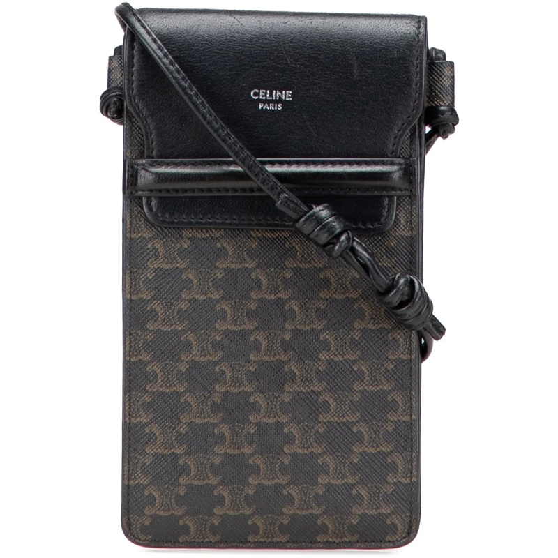 Celine Schultertasche Triomphe Coated Canvas Phone Pouch Flap Crossbody braun
