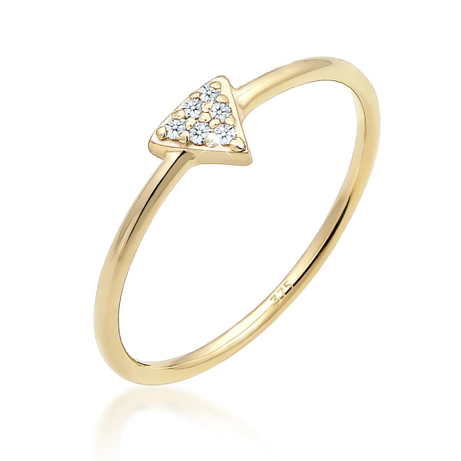 Elli Ringe - Ring Dreieck Geo Diamanten (0.03 ct.) 375er Gelbgo - Gr. 52 MM - in Gold - für Damen