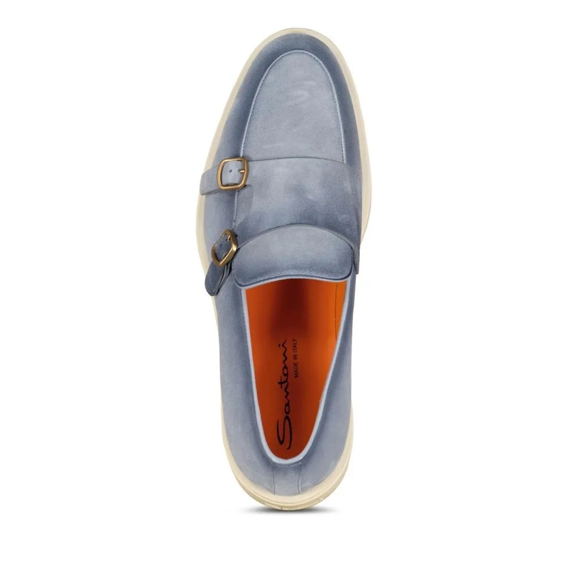 Santoni Chaussures à lacets Doppel-Monkstraps aus Veloursleder Hellblau(Image 6)