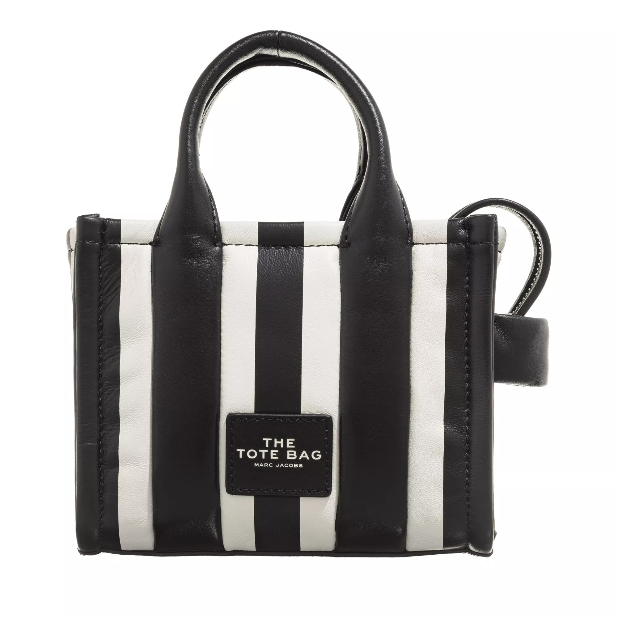 Vertical Stripe Leather Tote Bag Black White Mini sac