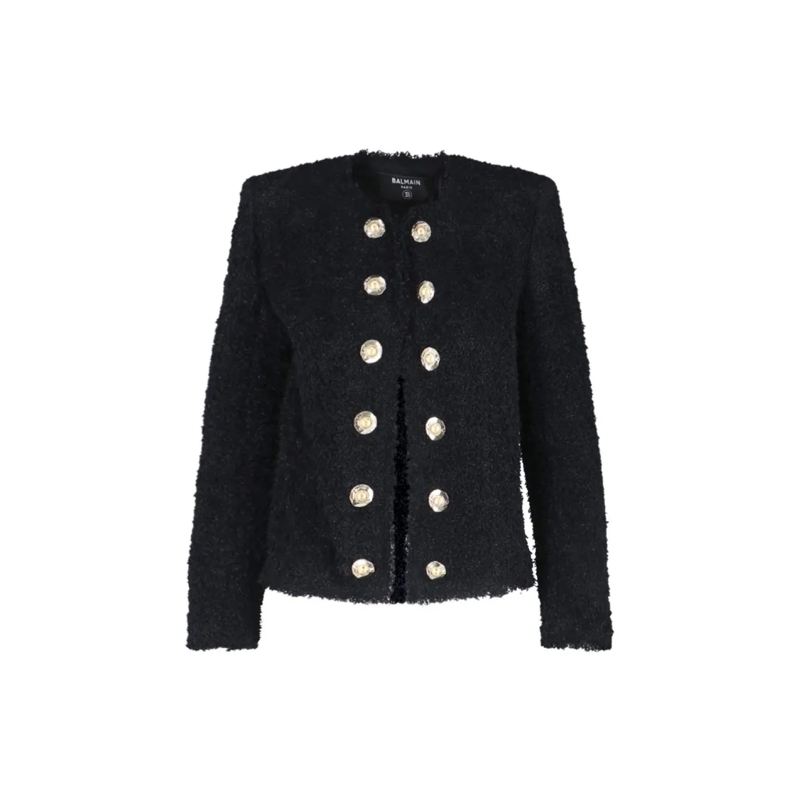 Balmain Veste de transition Textured Black Jacket With Gold Button Accents Black