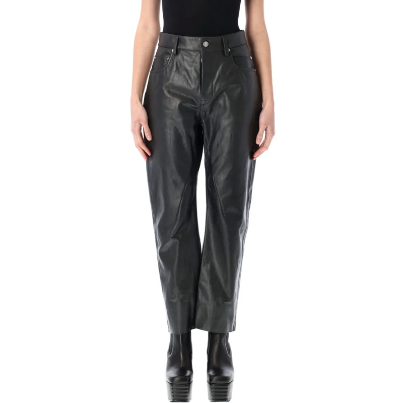 Rick Owens Leren Broek Detroit Cut Leather Pants With Slim Fit And Low Ri Black