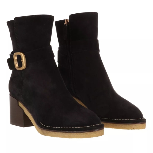 Tod's Buckle Strap Ankle Boots Suede Black Bottine