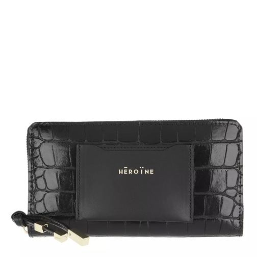 Maison Hēroïne Eva Ziparound Wallet Croco Black Portemonnaie mit Zip-Around-Reißverschluss