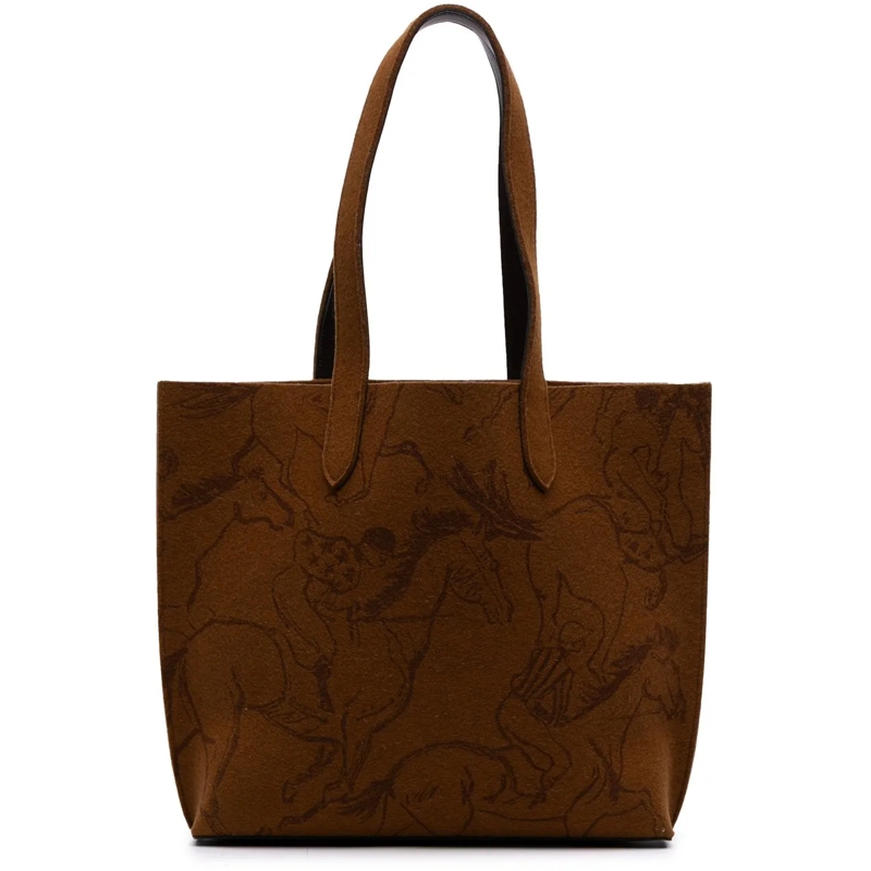 Hermès Shopper Printed Felt Carrimi Tote MM braun