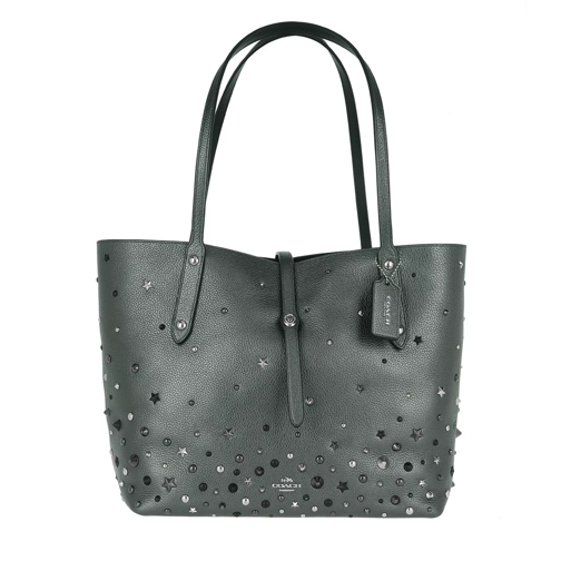 Coach Market Tote Metallic Leather Star Rivets Silver/Metallic Graphite Shopping Bag