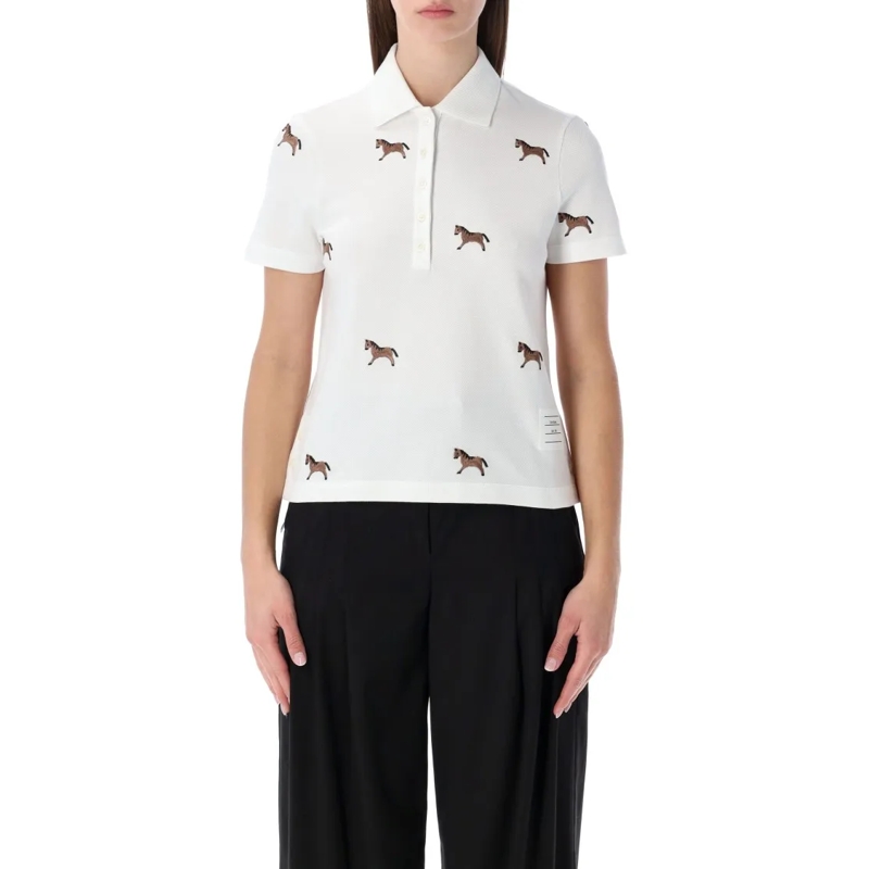 Thom Browne T-shirt Cotton Polo Shirt With Embroidered Horses Black