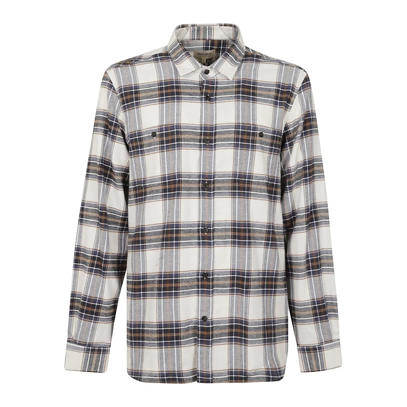 Woolrich Chemise Cream-Blue Tartan Cotton Flannel Shirt With Mother Grey