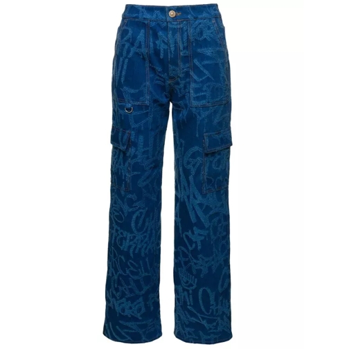 Chiara Ferragni Blue Five-Pocket Jeans With Jacquard Graffiti Logo Blue Jeans