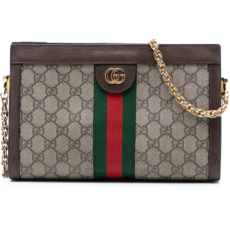 Gucci Schultertasche Small GG Supreme Web Ophidia Chain Crossbody braun
