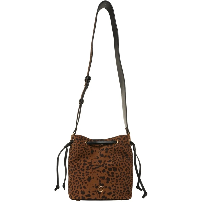 Pinko Sac à bandoulière Bucket bag with animal print braun